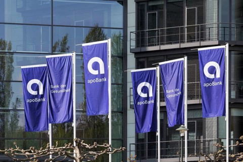 Flags with logo of Apotheker- und Aerztebank eG