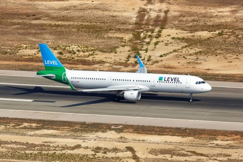A Level Airbus A321 with the registration OE-LCR takes off from the airport in Palma de Majorca