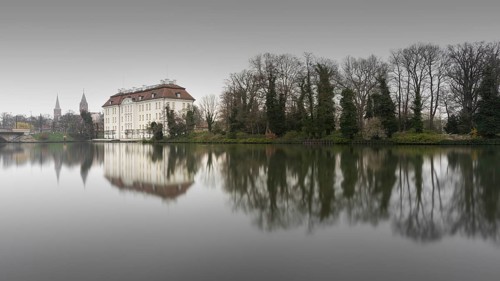 View over the Dahme river to Koepenick Castle in the morning in Berlin