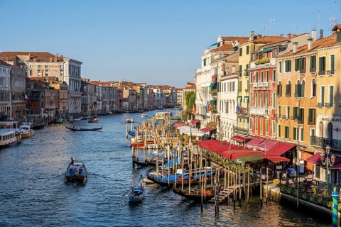 Gondolas on the Grand Canal at the Rialto Bridge