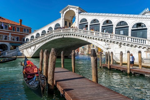 Gondola lying on a footbridge