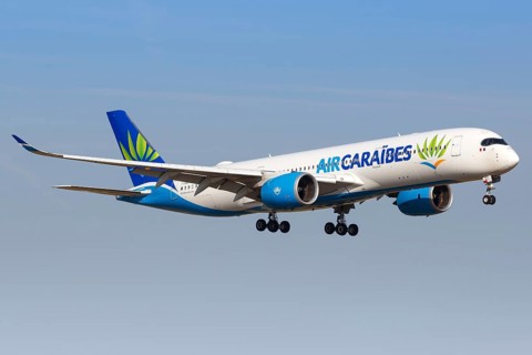 An Air Caraibes Airbus A350-900 with the registration F-HNET lands at Paris Orly Airport