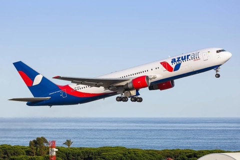 A Boeing 767-300ER of Azur Air Ukraine with the registration UR-AZC takes off from Barcelona Airport