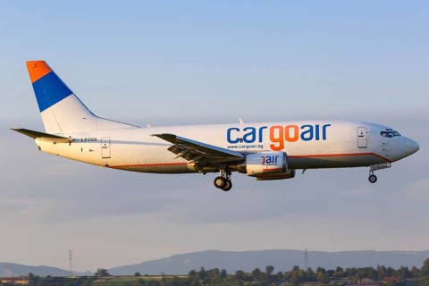 A Boeing 737-300SF of Cargoair with the registration LZ-CGQ lands at Stuttgart Airport