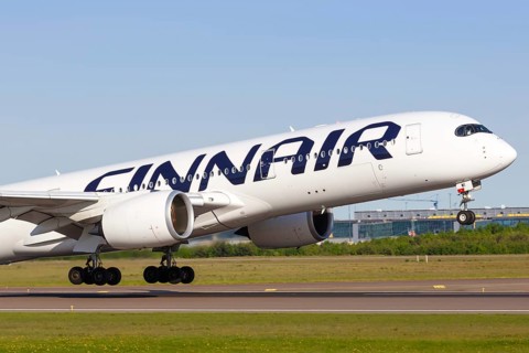 A Finnair Airbus A350-900 with the registration OH-LWI takes off from Helsinki Airport