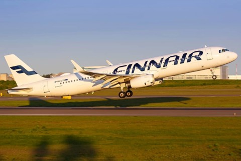 A Finnair Airbus A321 with the registration OH-LZG takes off from Helsinki Airport