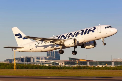 A Finnair Airbus A320 with the registration OH-LXL takes off from Helsinki Airport