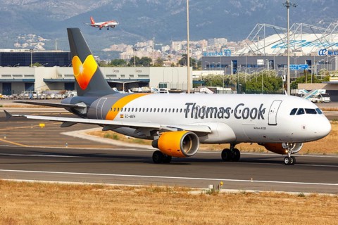 A Thomas Cook Airbus A320 with the registration EC-MVH at the airport in Palma de Majorca