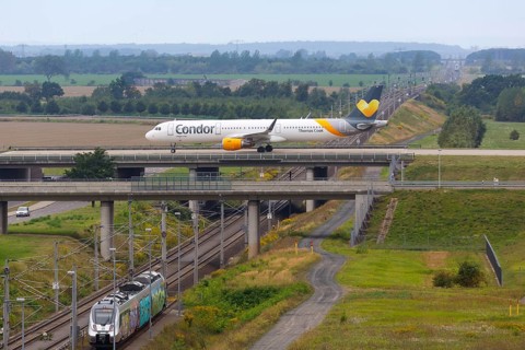 An Airbus A321 aircraft of Condor with registration number D-AIAG at Leipzig/Halle Airport