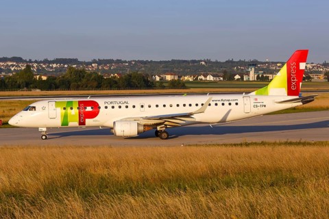 An Embraer ERJ190 of TAP Portugal Express with the registration CS-TPW at Stuttgart Airport