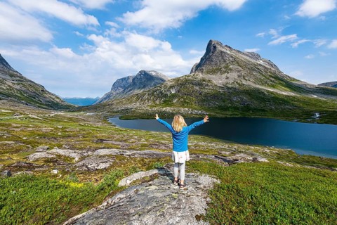 Little girl enjoying the view over a glacial valley