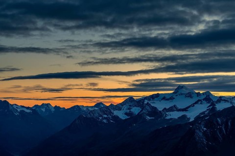 Sunset over summit of Oetztaler Wildspitze