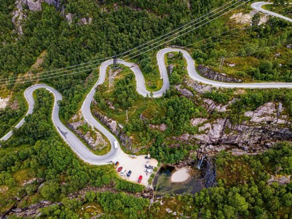 Zigzag road leading down to Lysebodn