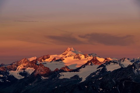 Sunrise over summit of Oetztaler Wildspitze