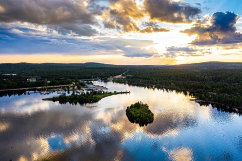 Clouds reflecting at sunset on Lake Inari