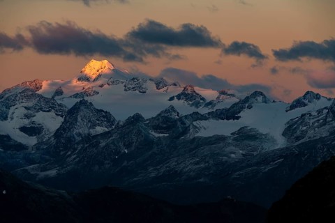 Sunrise over summit of Oetztaler Wildspitze