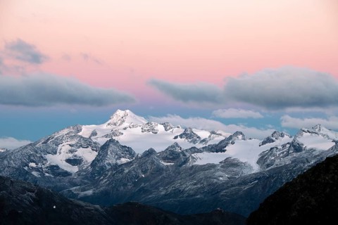 Sunrise over summit of Oetztaler Wildspitze
