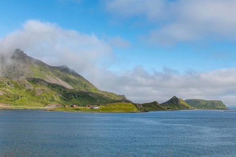 Remote little bay and settlement along the road to the Nordkapp