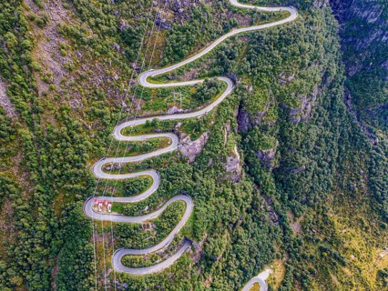 Zigzag road leading down to Lysebodn