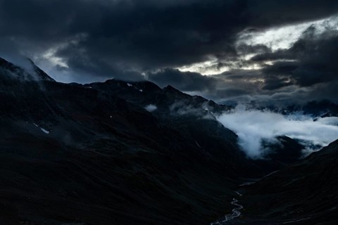 Blue hour over Windbachtal with dramatic clouds