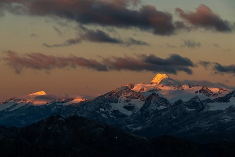 Sunrise over summit of Oetztaler Wildspitze
