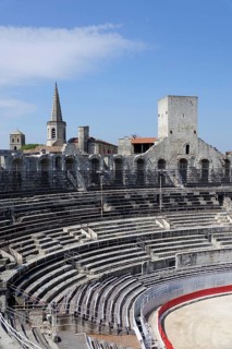 Roman arena amphitheatre with preserved medieval tower