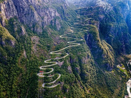 Zigzag road leading down to Lysebodn