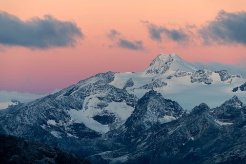 Sunrise over summit of Oetztaler Wildspitze