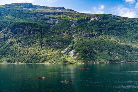 Kayakers in Geirangerfjord