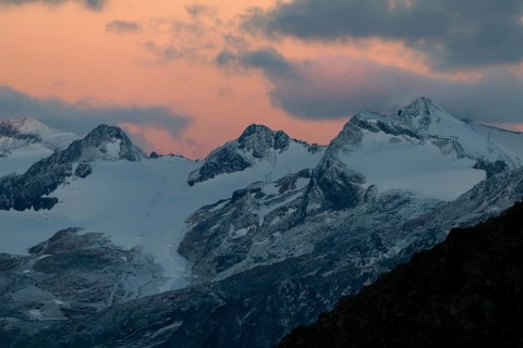Blue hour over Soeldner ski resort Soelden