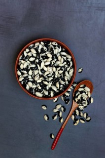 Dried beans in shell with spoon
