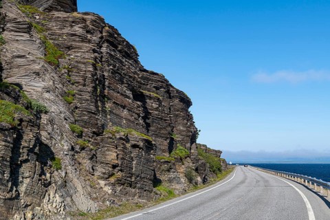 Many rock layers along the road to the Nordkapp