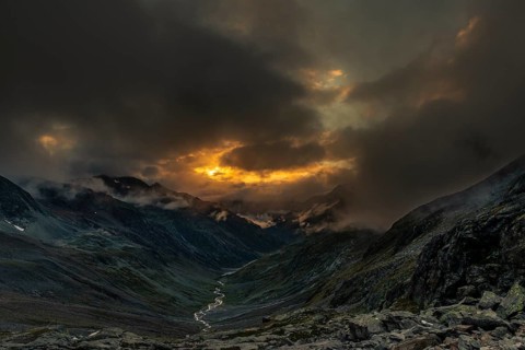 Sunset with dramatic clouds over Windbachtal