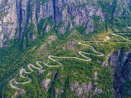 Zigzag road leading down to Lysebodn