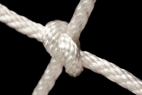 Nylon rope knot on a black background