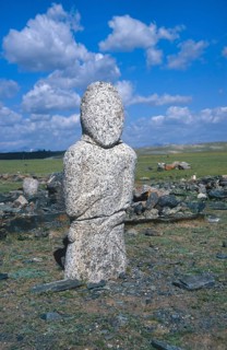 Ancient stone stele of a Turkic warrior or Balbal near Khurgan Lake