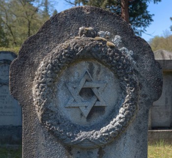 Relief of a wreath with Star of David on a Jewish gravestone