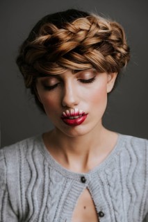 Young woman with flower lips