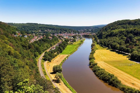 View from the Skywalk on the Weser towards Bad Karlshafen