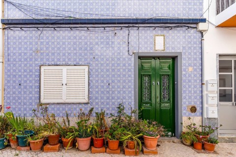 A house with traditional Portuguese tiles in Olhao