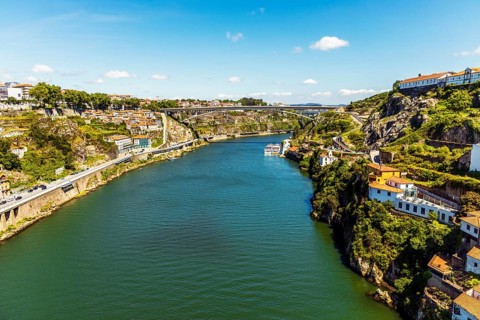 Cityscape of Porto and Vila Nova de Gaia with Douro River between