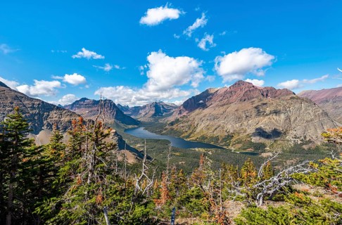 View of Two Medicine Lake with forest