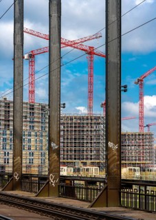 Residential construction in Frankfurt Ostend at Deutschherrnbruecke