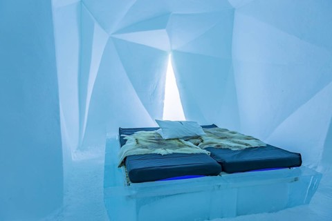 Room artfully decorated from ice