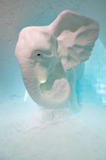 Elephant made of ice in the ice hotel of Jukkasjaervi