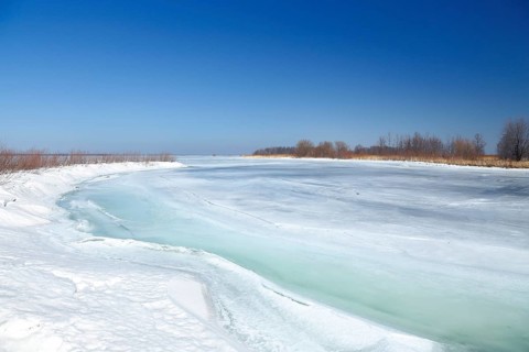 Frozen lagoon in the Saint Lawrence River