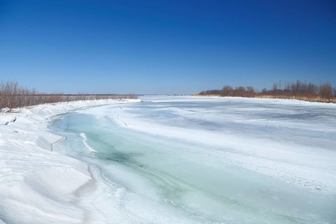 Frozen lagoon in the Saint Lawrence River