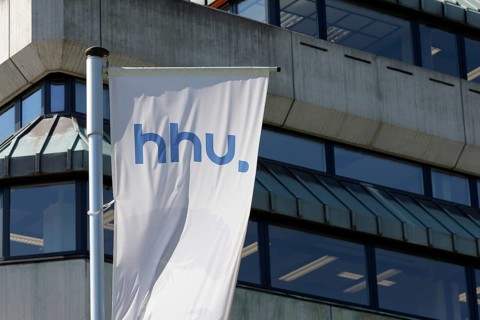 Flag with logo of the Heinrich Heine University Duesseldorf