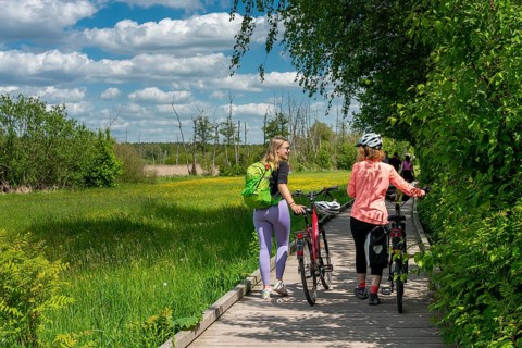 Girlfriends on a bike ride in the north of Berlin