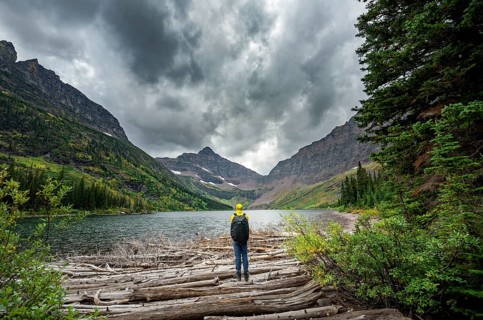 Hikers at Upper Two Medicine Lake